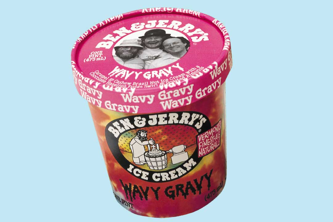 Gammel halvliterspakning med Wavy Gravy