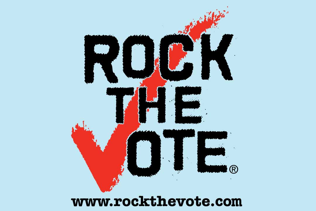 Skilt med Rock the Vote og et rødt hakemerke