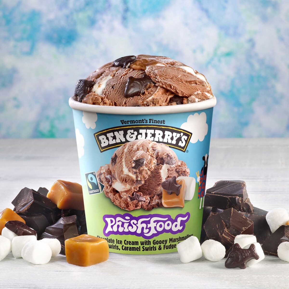 En halvliter med Ben & Jerry’s Phish Food-iskrem